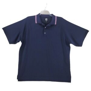 FJ Footjoy Golf Polo Shirt Mens L Navy Blue Raglan Sleeves Long Tail Stretch  SS
